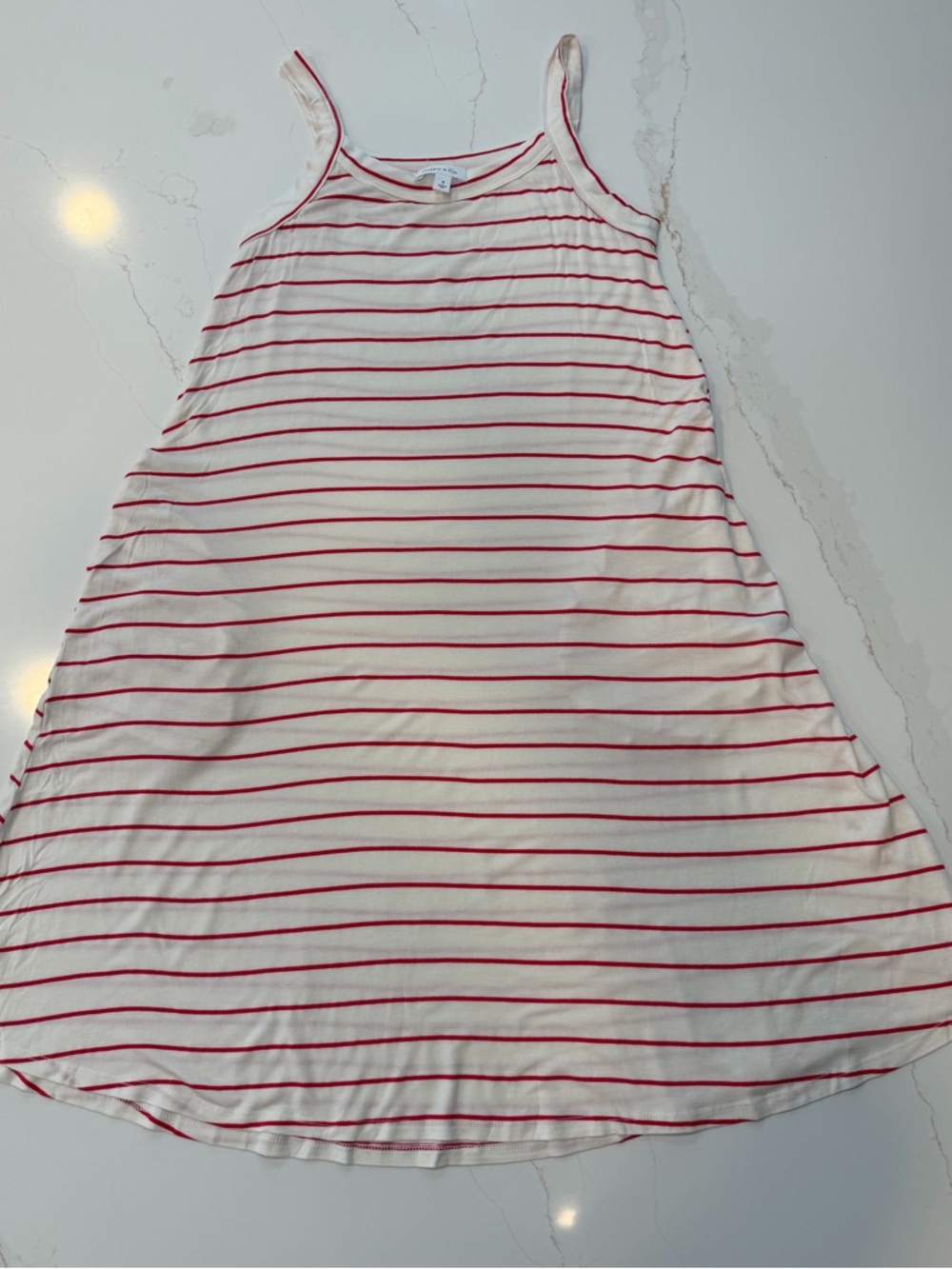 Women's Sleeveless Cream Nightgown with Red Stripes #303
